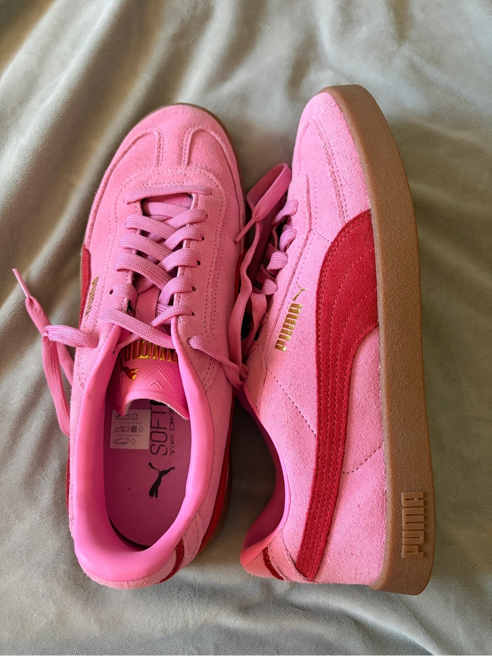 Puma Pink Suede Sneakers with Red Formstrip